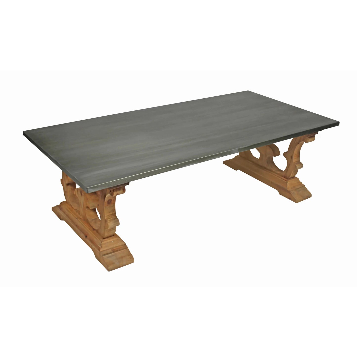 Meva Manhattan 63" Natural Solid Pine Wood Cocktail Table With Zinc Top