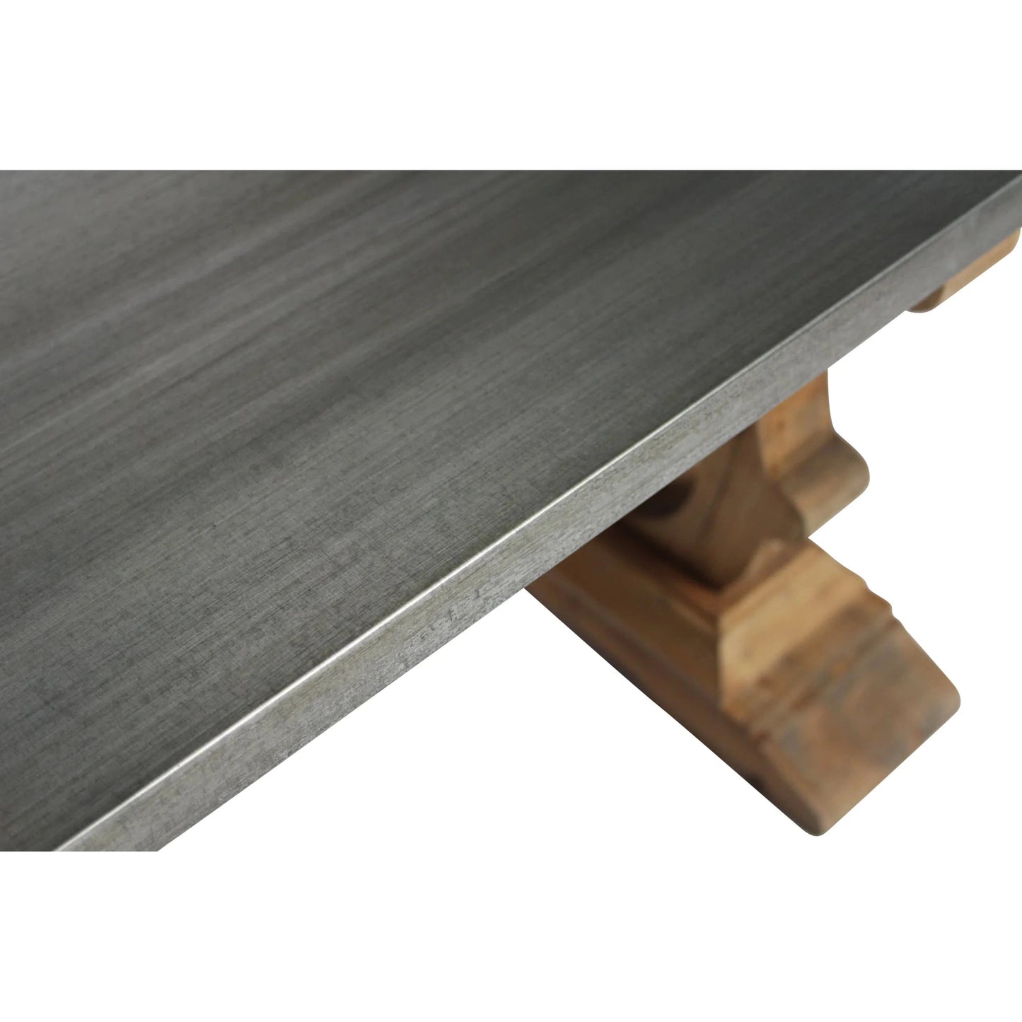 Meva Manhattan 63" Natural Solid Pine Wood Cocktail Table With Zinc Top
