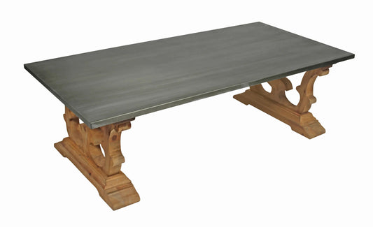 Meva Manhattan 63" Natural Solid Pine Wood Cocktail Table With Zinc Top