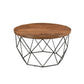 Meva Mata 32" Natural Round Solid Mango Wood Cocktail Table With Iron Legs