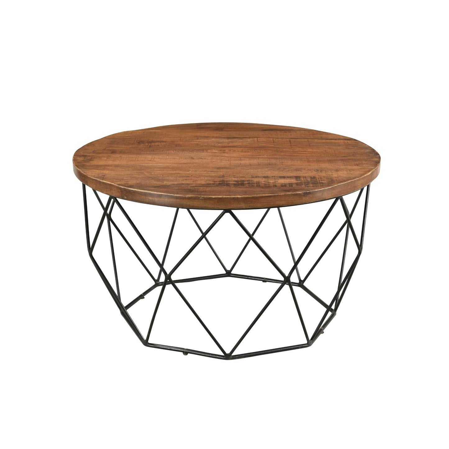 Meva Mata 32" Natural Round Solid Mango Wood Cocktail Table With Iron Legs