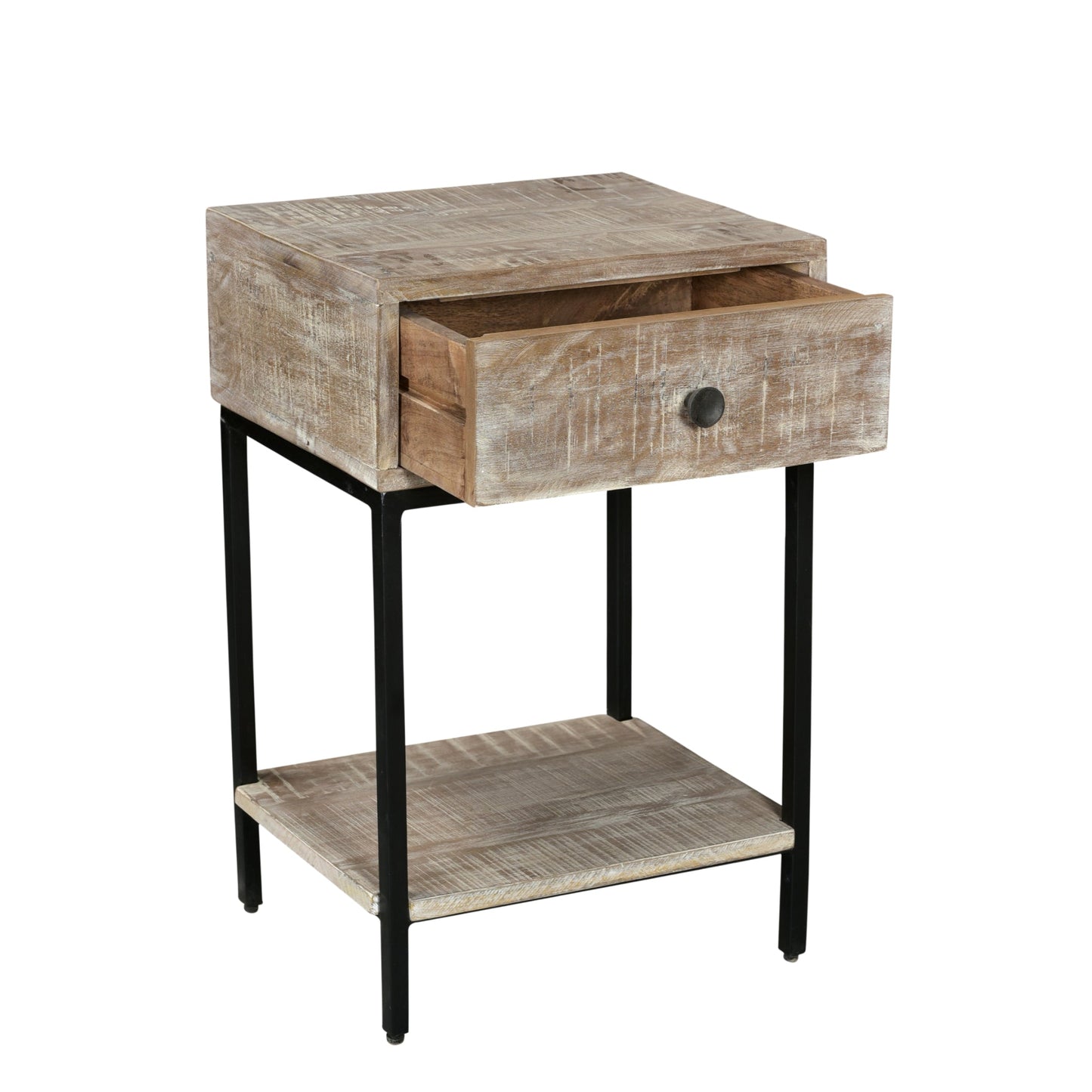 Meva Minerva 18" 1-Drawer White Wash Textured Wood End Table With Shelve