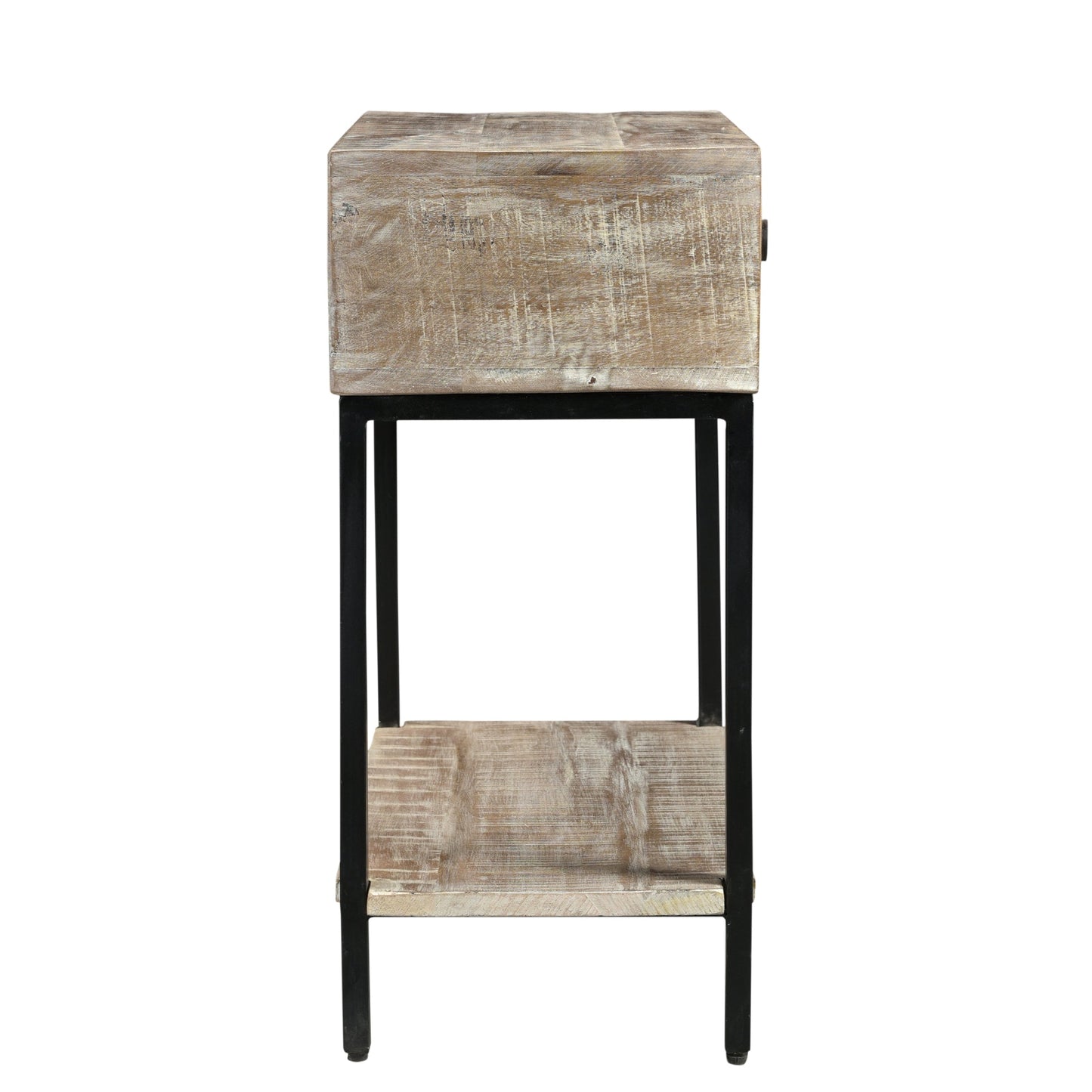 Meva Minerva 18" 1-Drawer White Wash Textured Wood End Table With Shelve