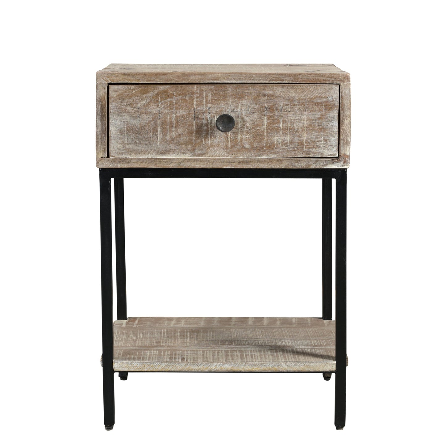 Meva Minerva 18" 1-Drawer White Wash Textured Wood End Table With Shelve