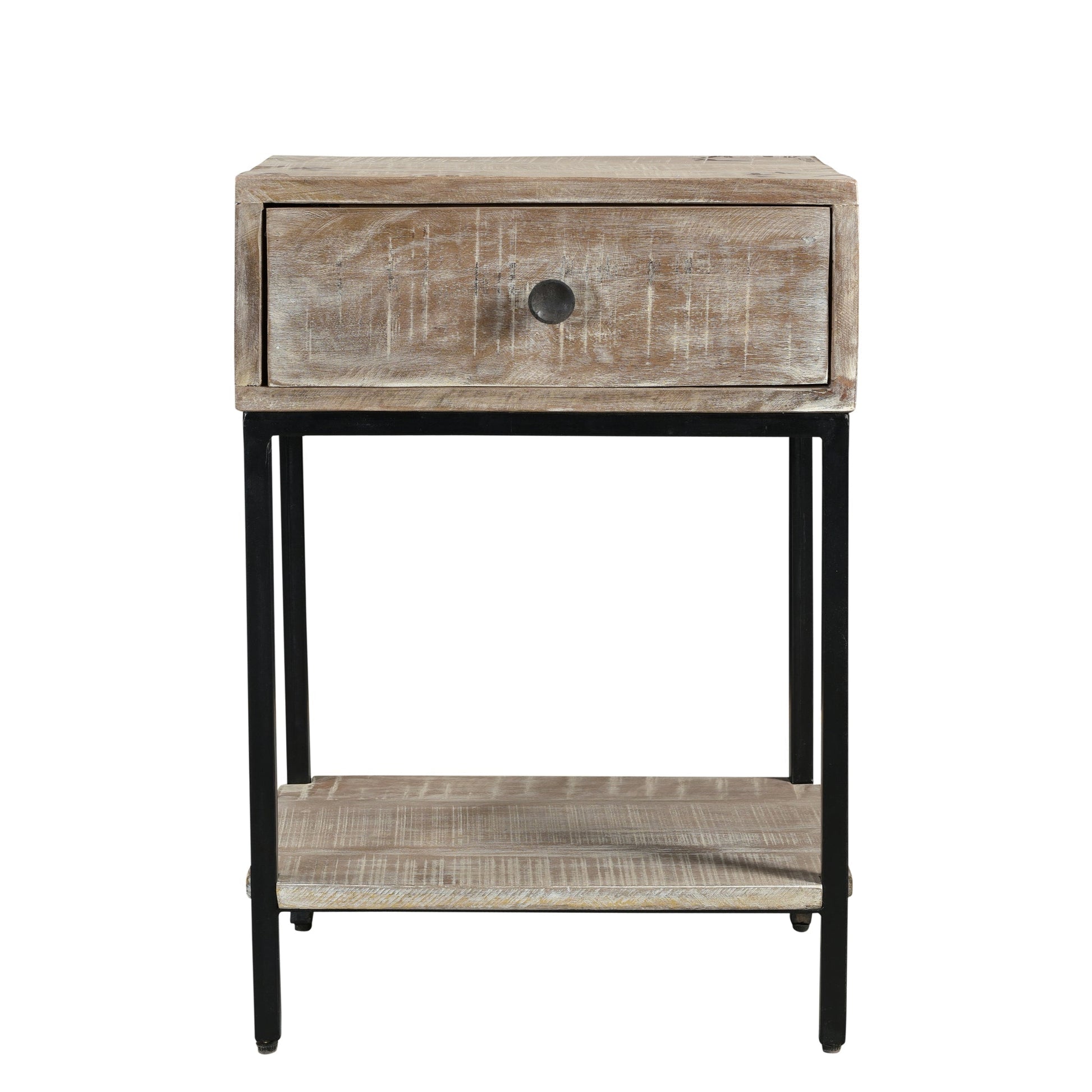 Meva Minerva 18" 1-Drawer White Wash Textured Wood End Table With Shelve