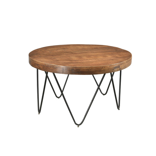 Meva Nina 32" Natural Round Solid Mango Wood Cocktail Table With Iron Legs