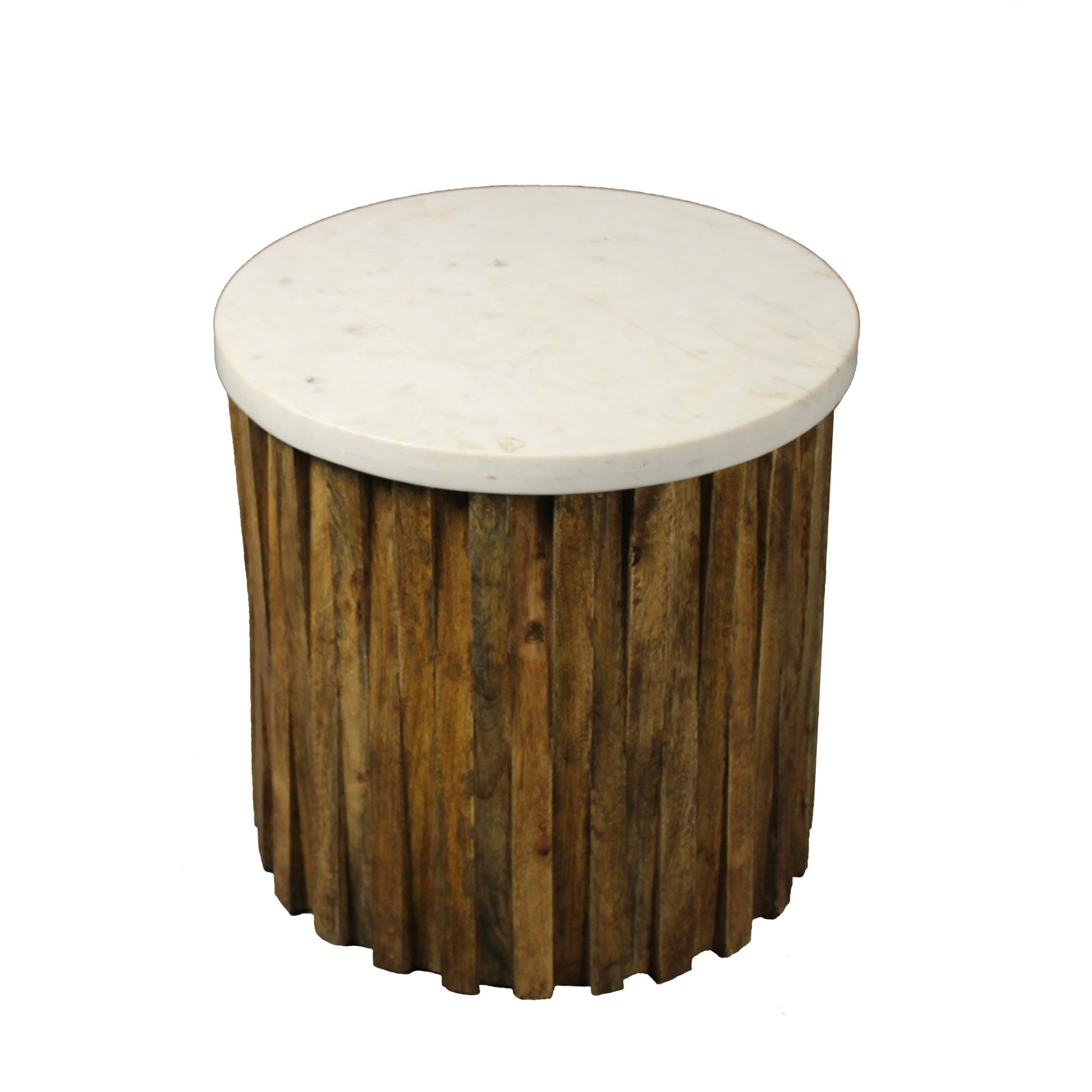 Meva Orlando 18" Brown/White Layered Wood Accent Table With Marble Top