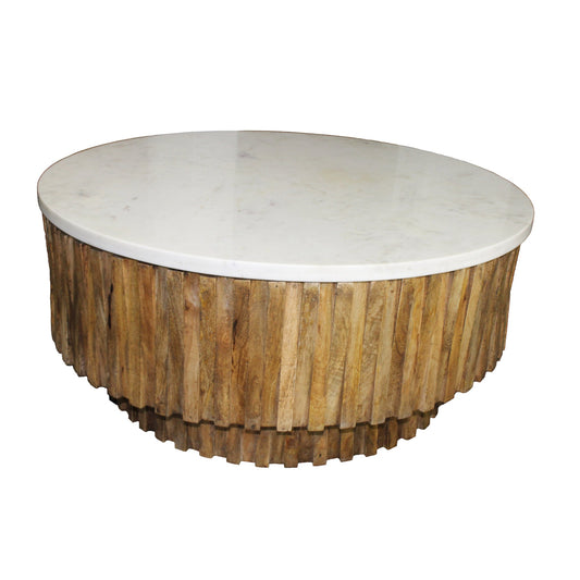 Meva Orlando 42" Natural Solid Acacia Wood Cocktail Table With Marble Top