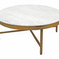 Meva Orlando Carlton 38" Brass Iron Coffee Table With White Marble Top