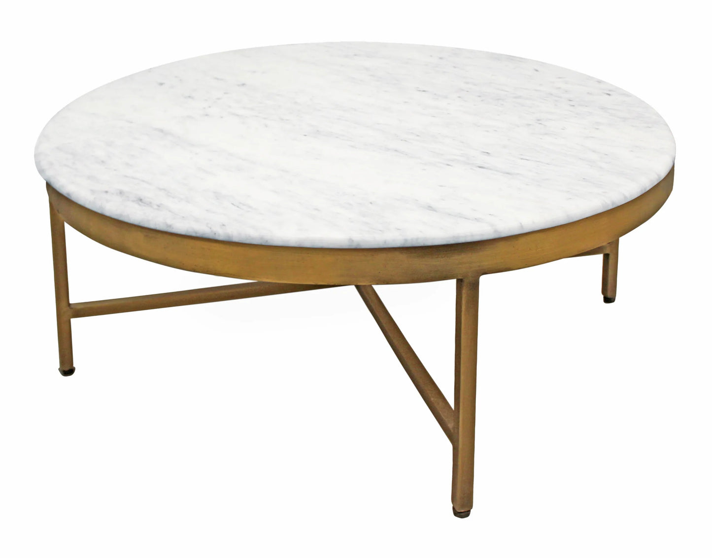 Meva Orlando Carlton 38" Brass Iron Coffee Table With White Marble Top