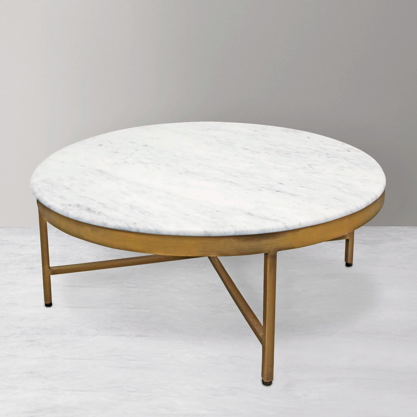 Meva Orlando Carlton 38" Brass Iron Coffee Table With White Marble Top