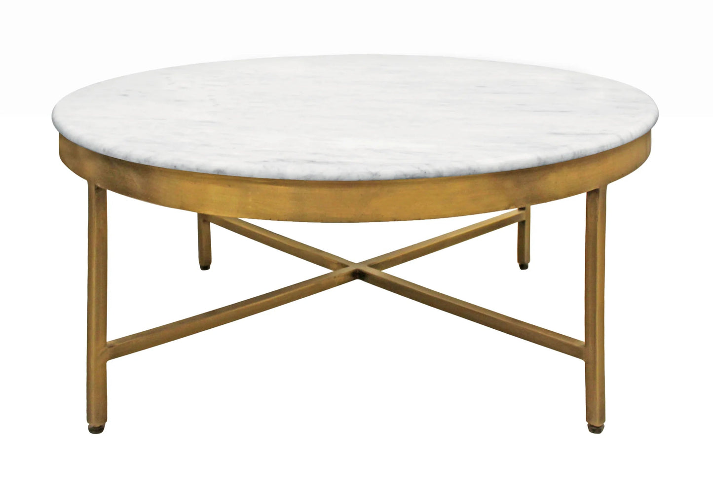 Meva Orlando Carlton 38" Brass Iron Coffee Table With White Marble Top