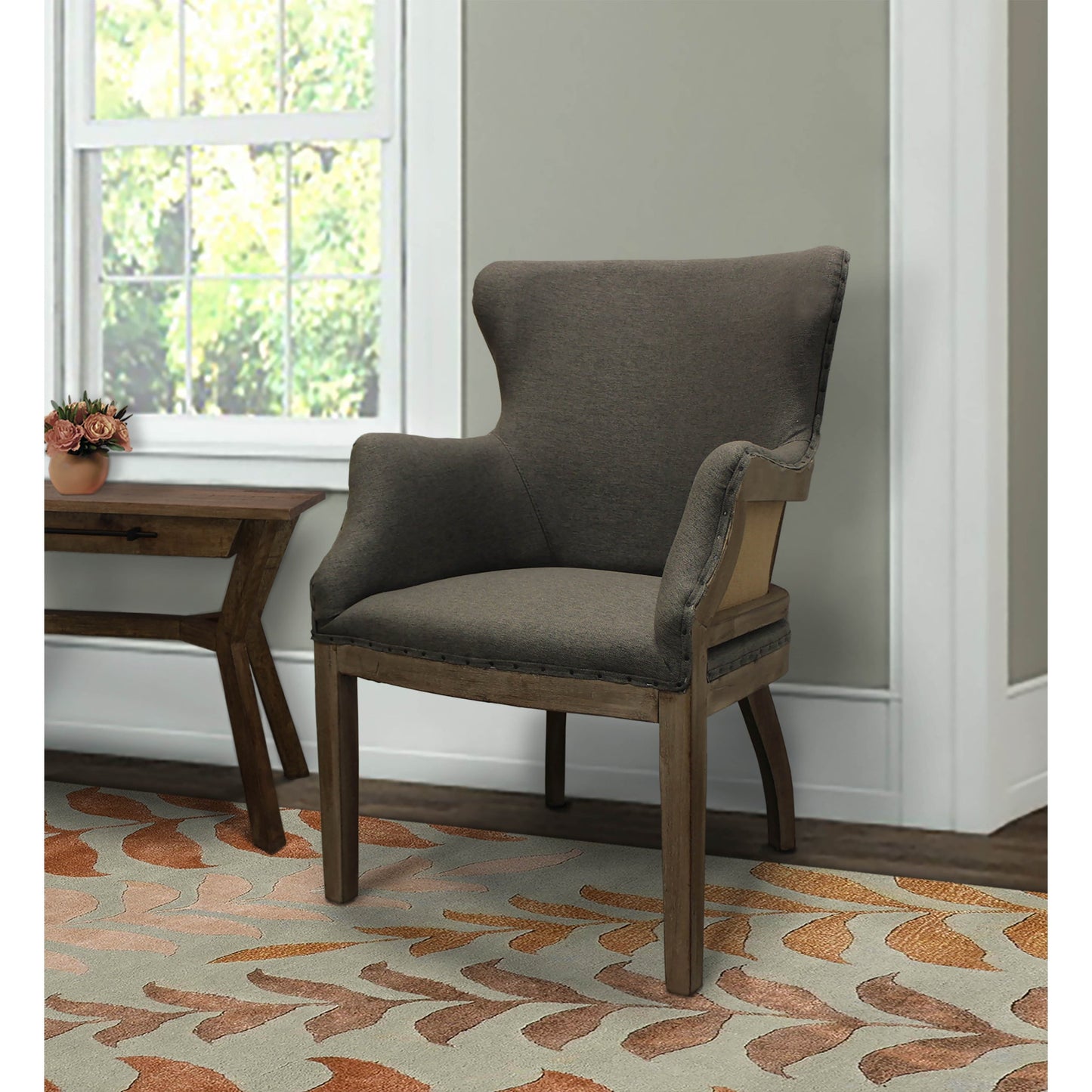 Meva Phil 25" Gray Birch Wood Arm Chair With Exposed Wood Frame