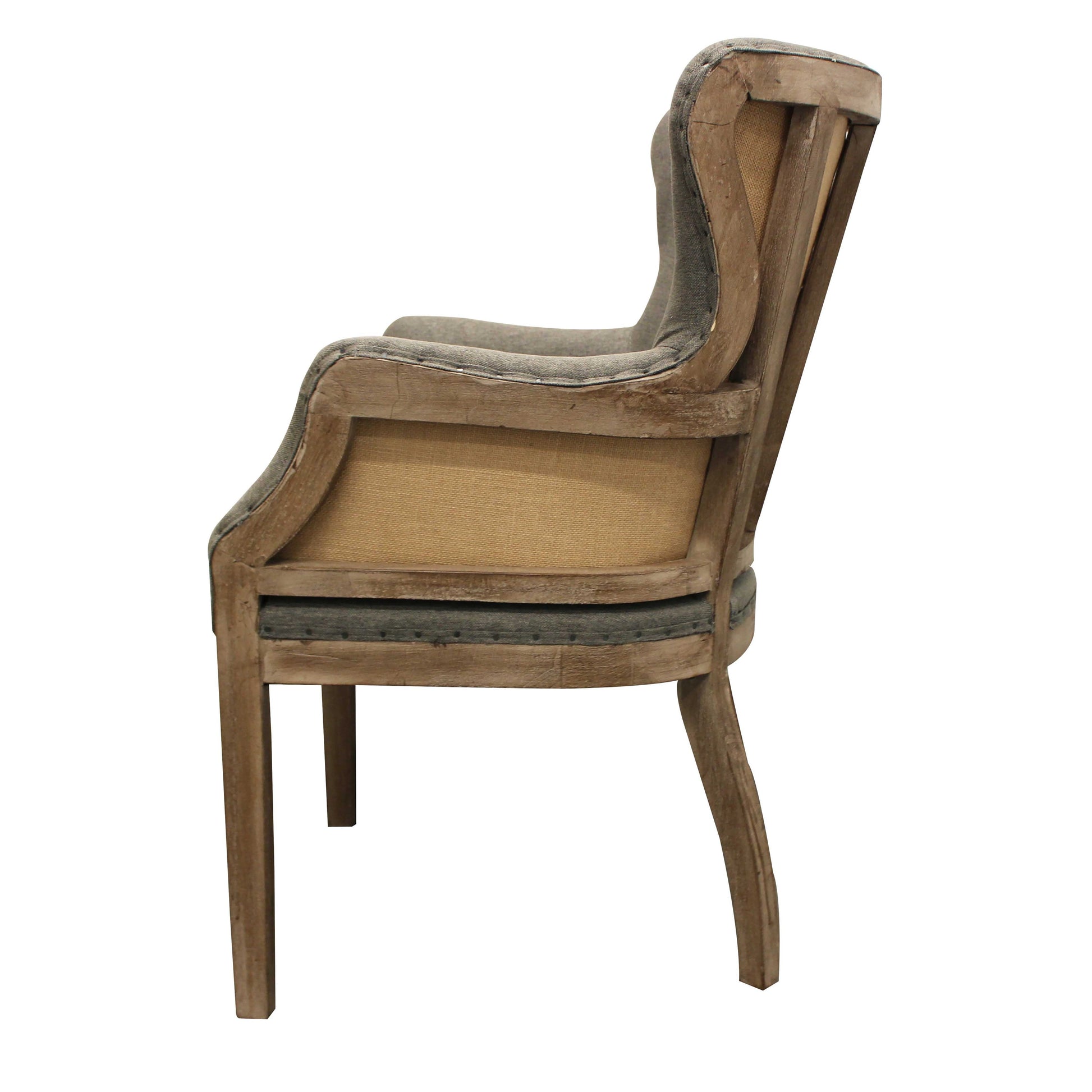 Meva Phil 25" Gray Birch Wood Arm Chair With Exposed Wood Frame