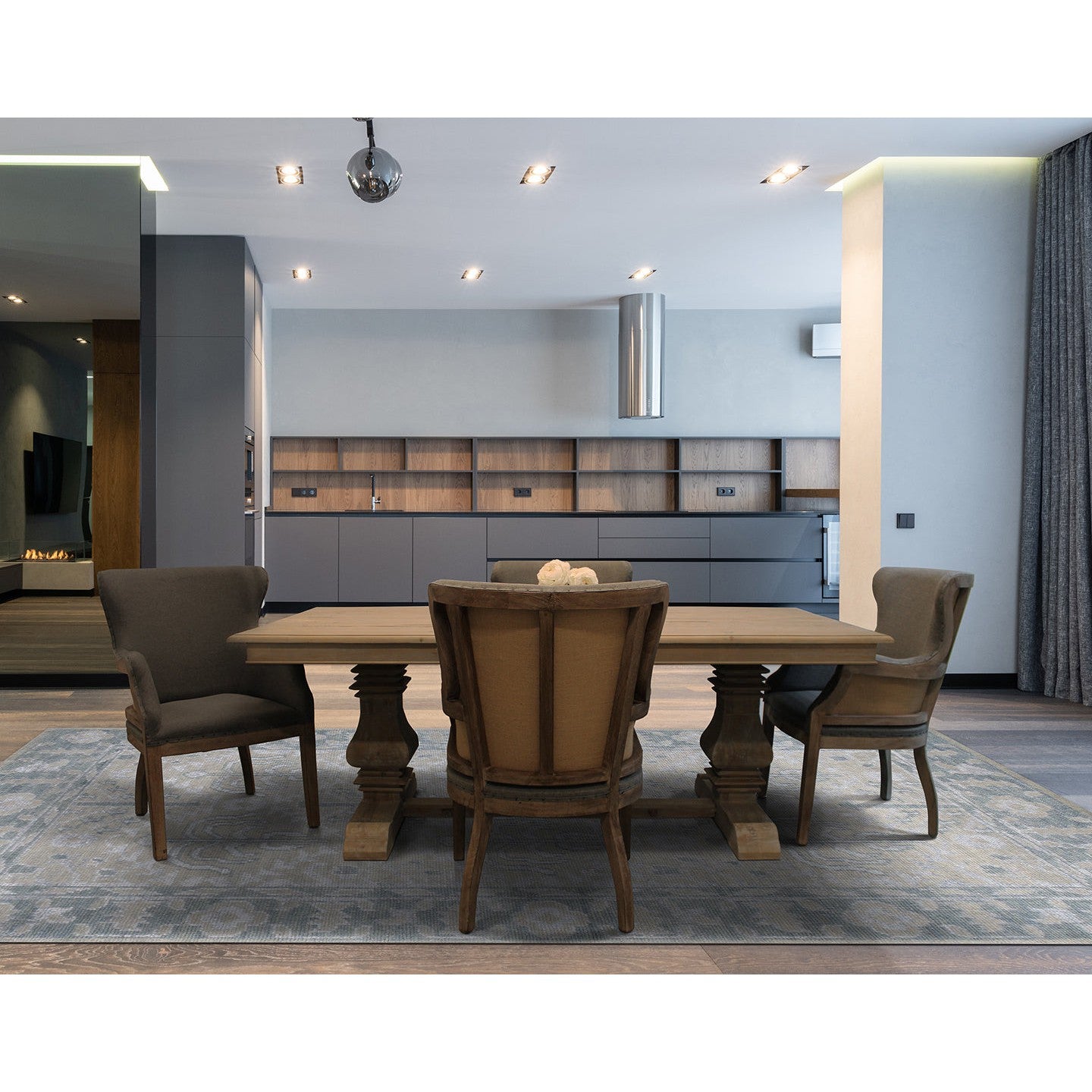 Meva Phil 25" Gray Birch Wood Arm Chair With Exposed Wood Frame