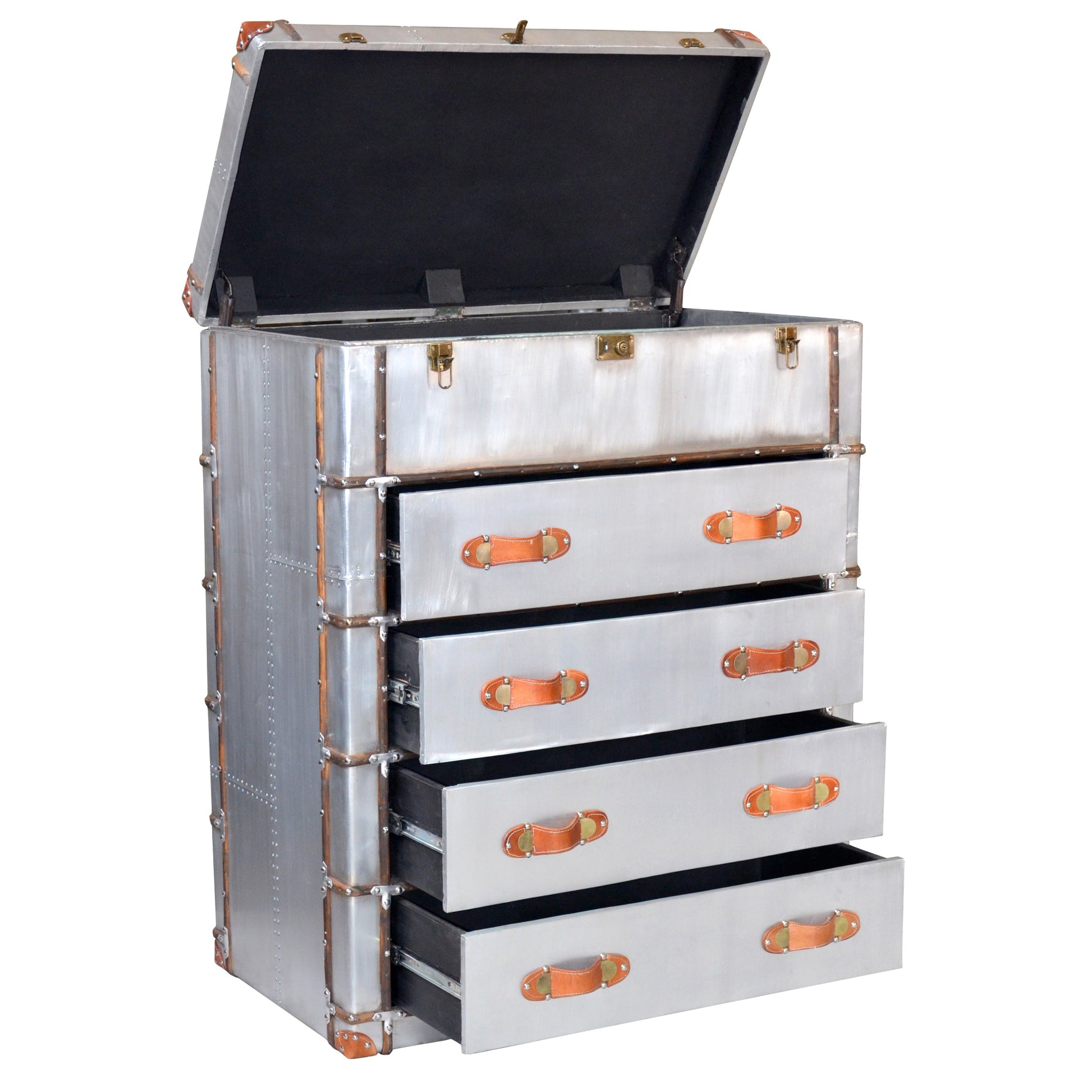 Meva Pilot 42" 4-Drawer Silver Aluminum Sheets Chest With Steel Screws