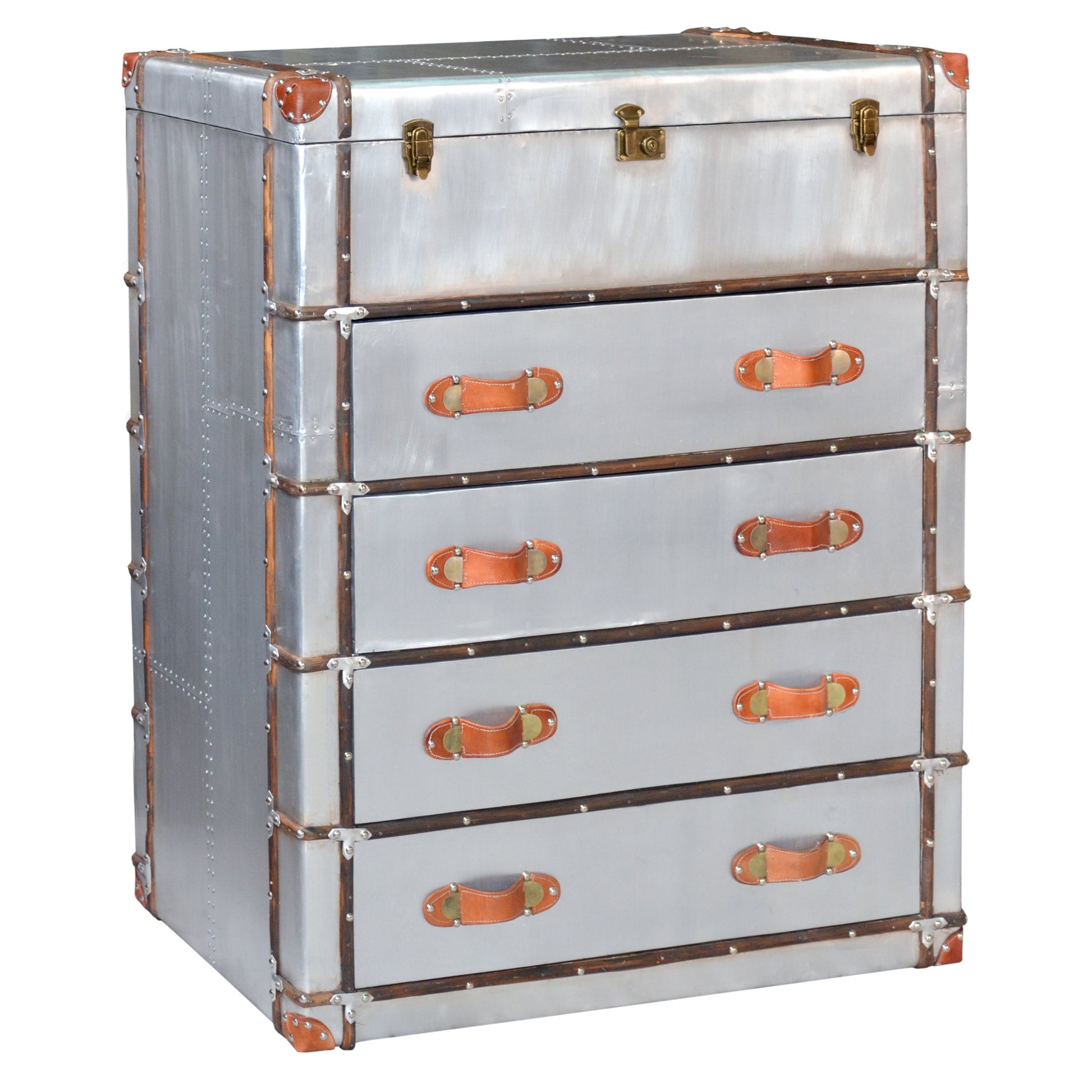 Meva Pilot 42" 4-Drawer Silver Aluminum Sheets Chest With Steel Screws