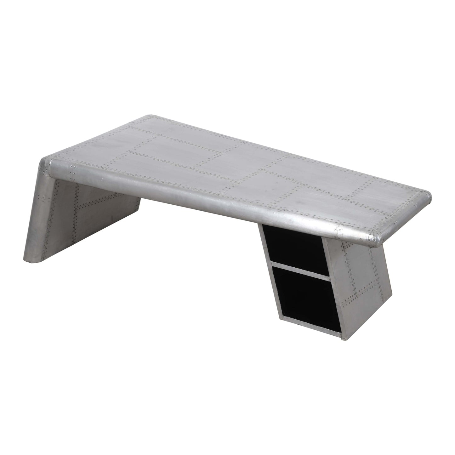 Meva Pilot 52" 2-Shelf Silver Aluminum Sheets Cocktail Table With Steel Screws