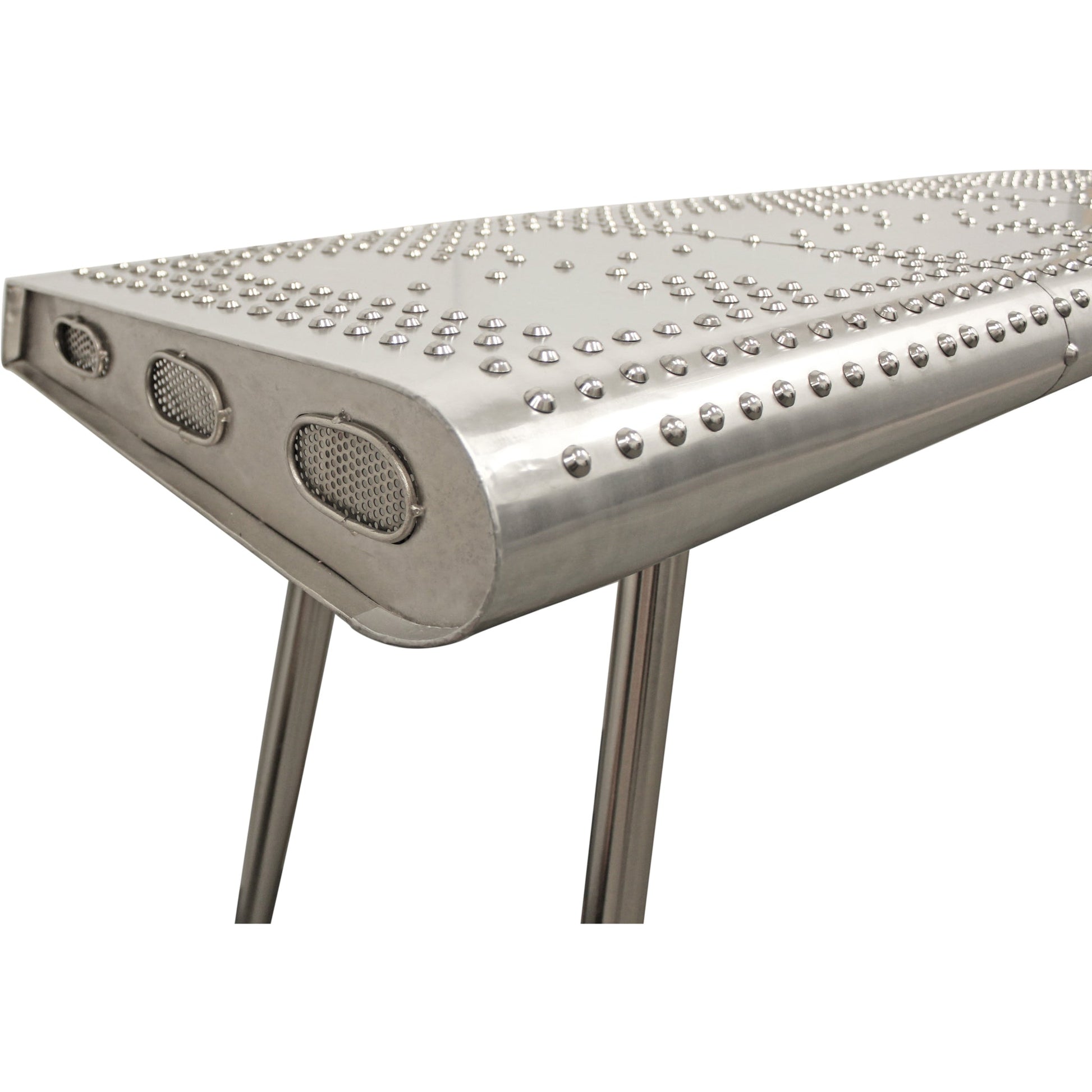 Meva Pilot 56" Silver Aluminum Sheets Console Table With Steel Screws