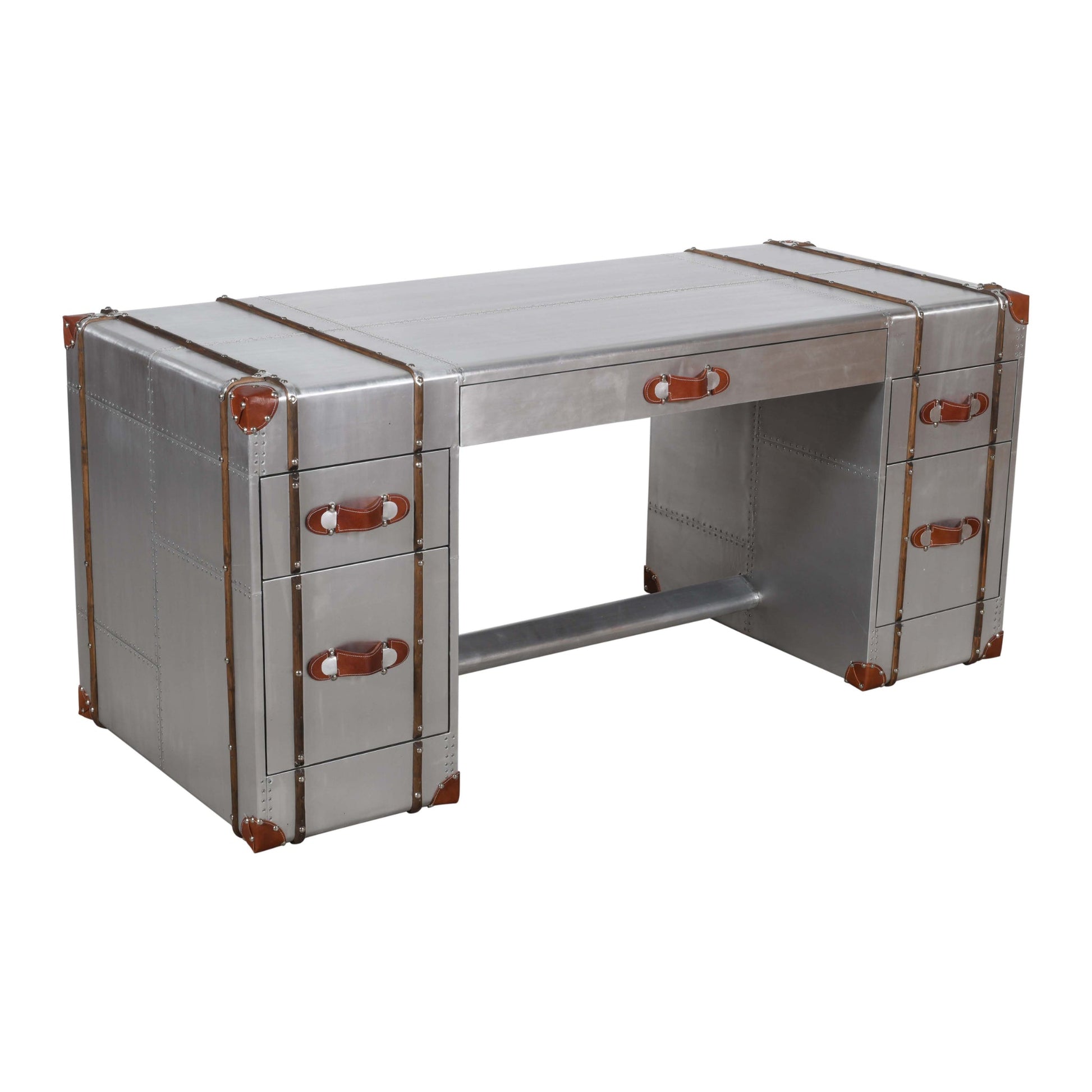 Meva Pilot 72" 5-Drawer Silver Executive Desk