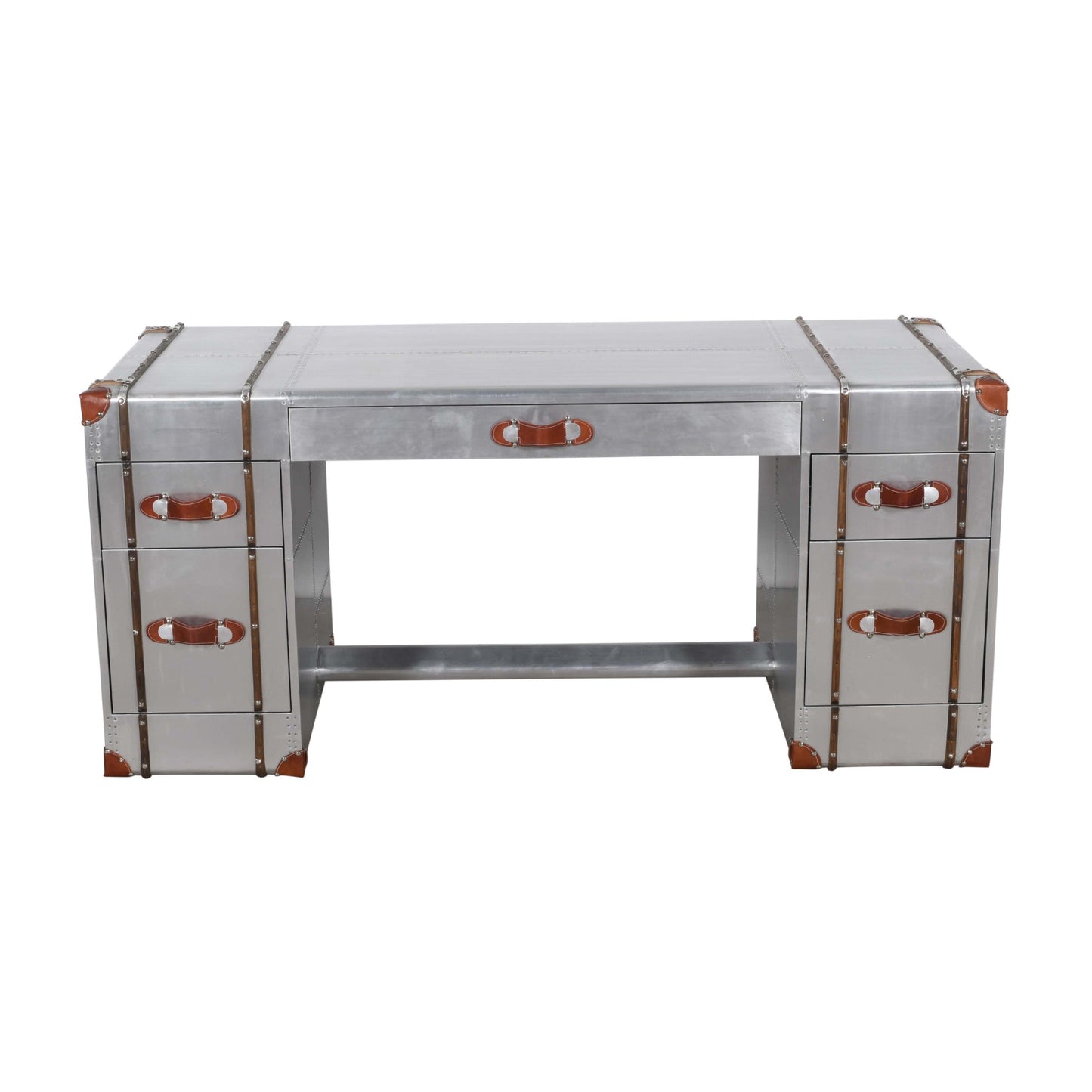 Meva Pilot 72" 5-Drawer Silver Executive Desk