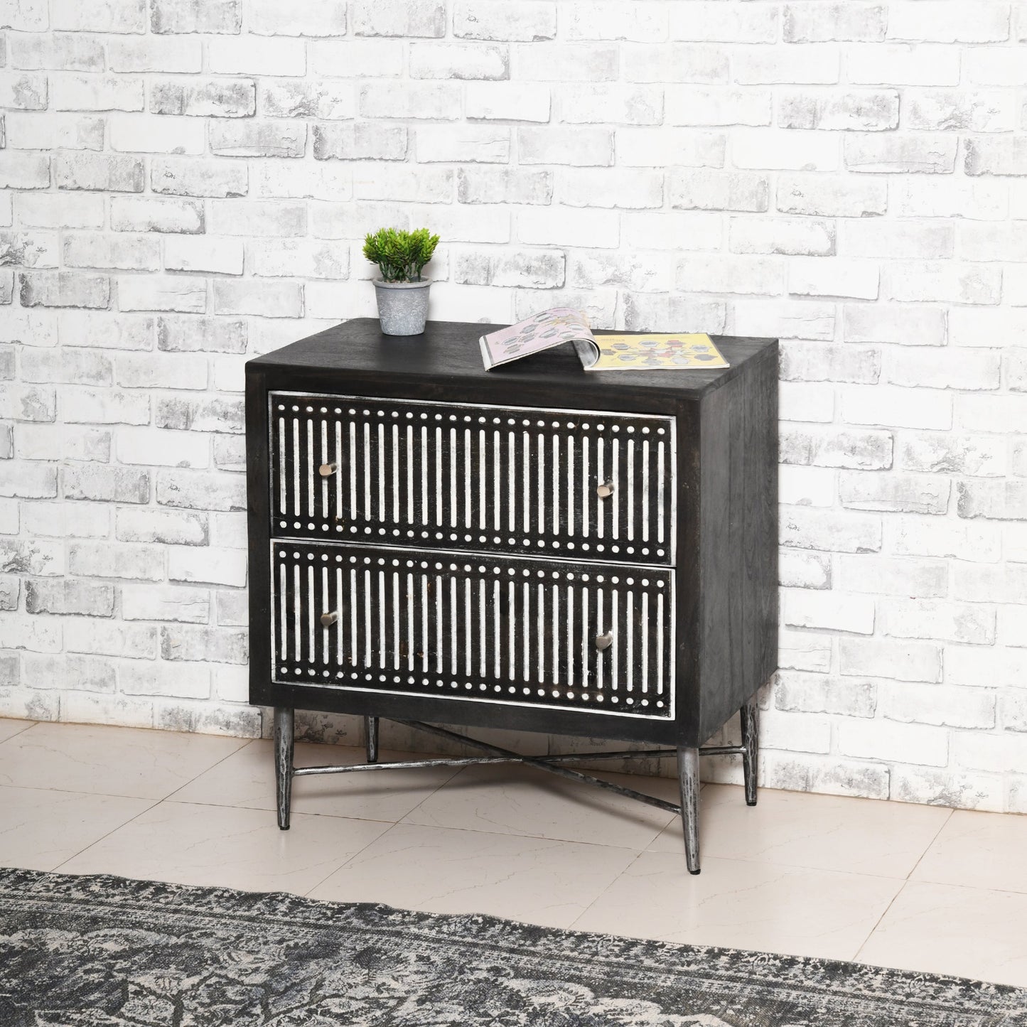 Meva Sarah 28" 2-Drawer Antique Brown Nightstand