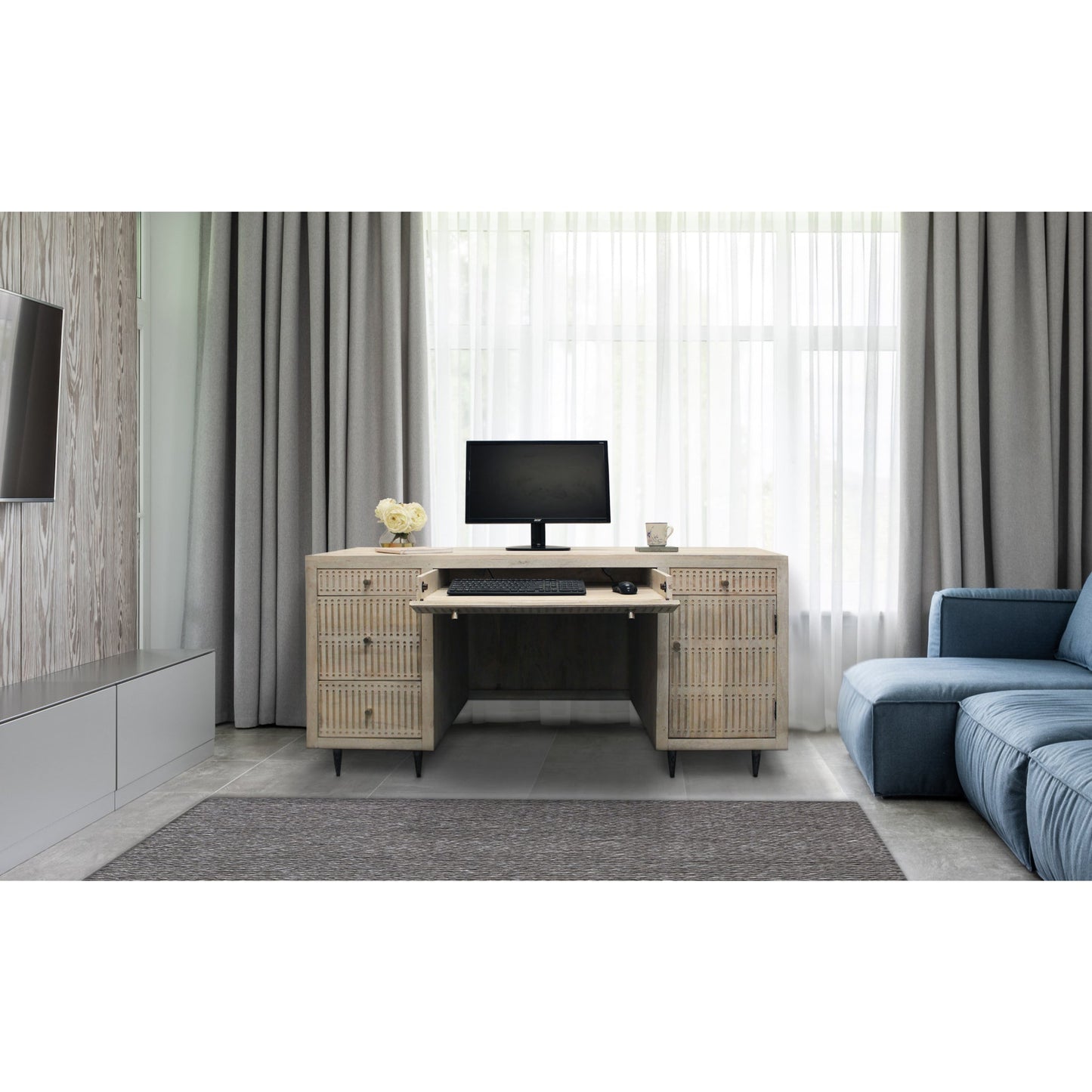 Meva Sarah 64" Ivory Executive Desk