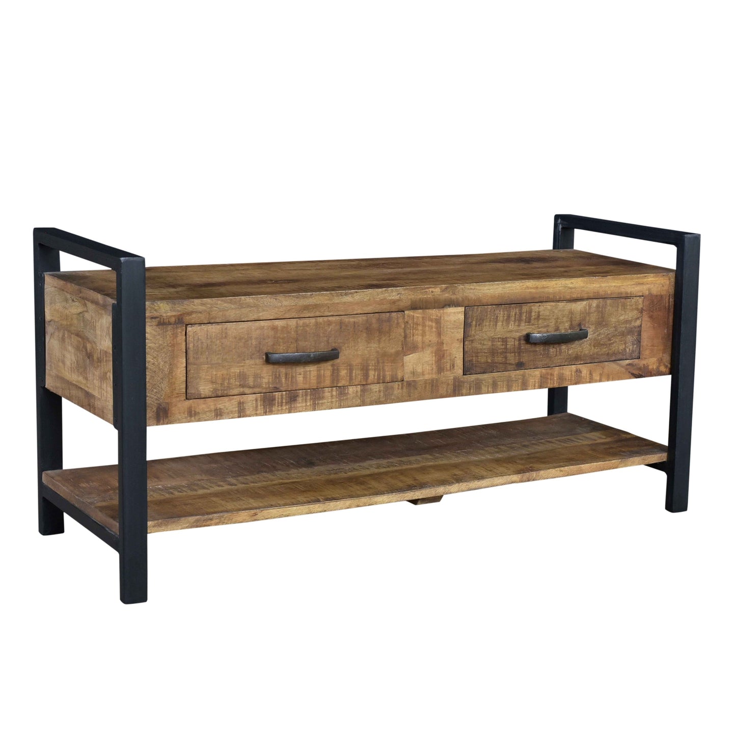 Meva Shah 46" 2-Drawer Natural Solid Mango Wood Bench