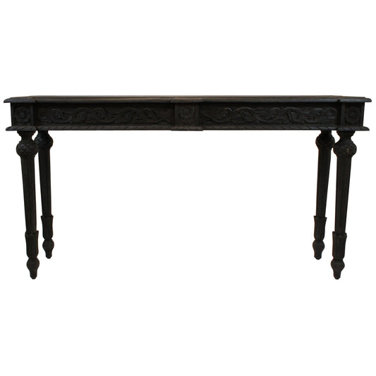 Meva Tigard 54" Gray Antique Console Table With Handcarved Detailing