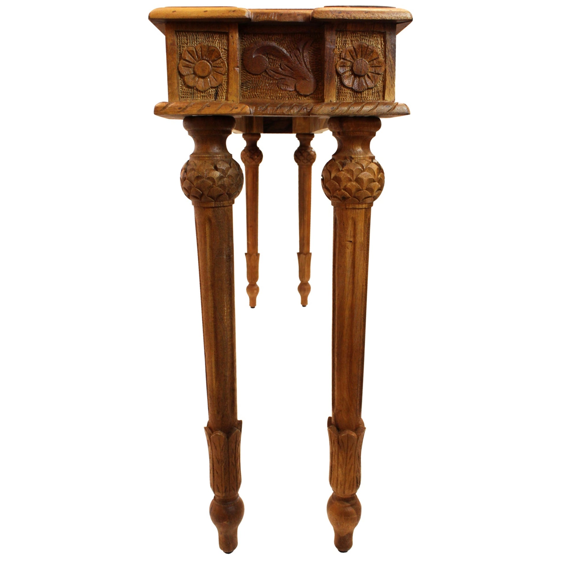 Meva Tigard 54" Walnut Console Table With Handcarved Detailing