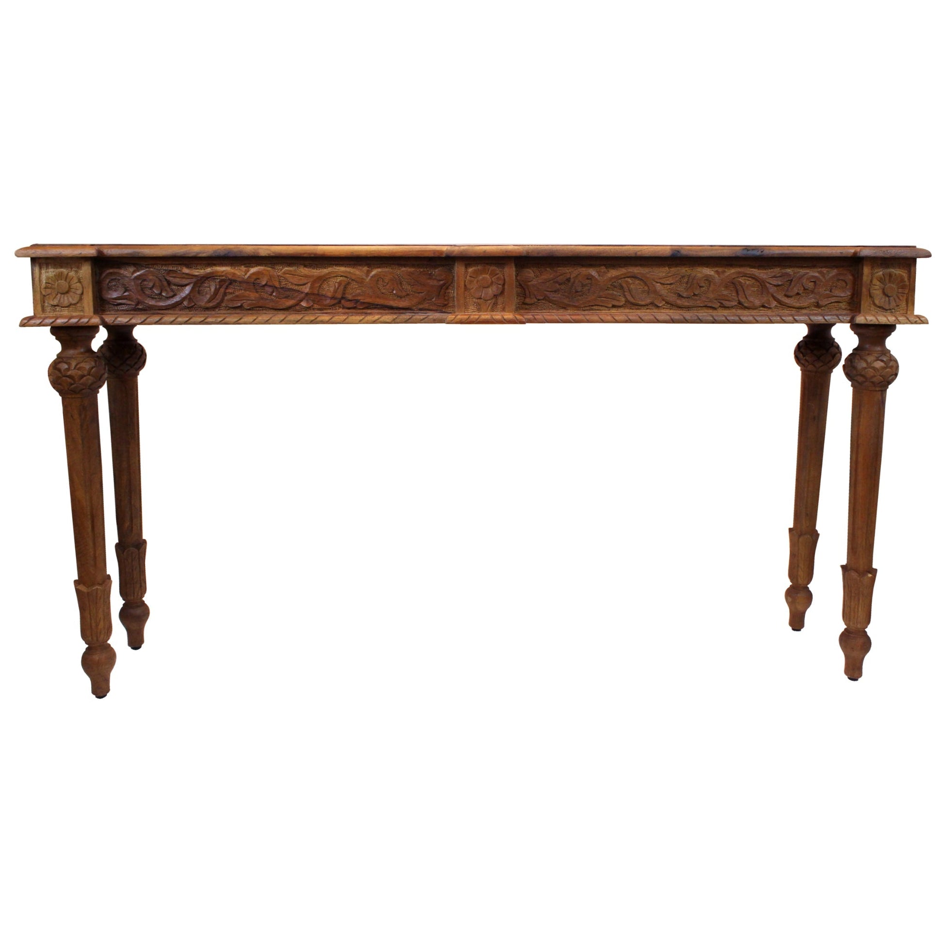 Meva Tigard 54" Walnut Console Table With Handcarved Detailing