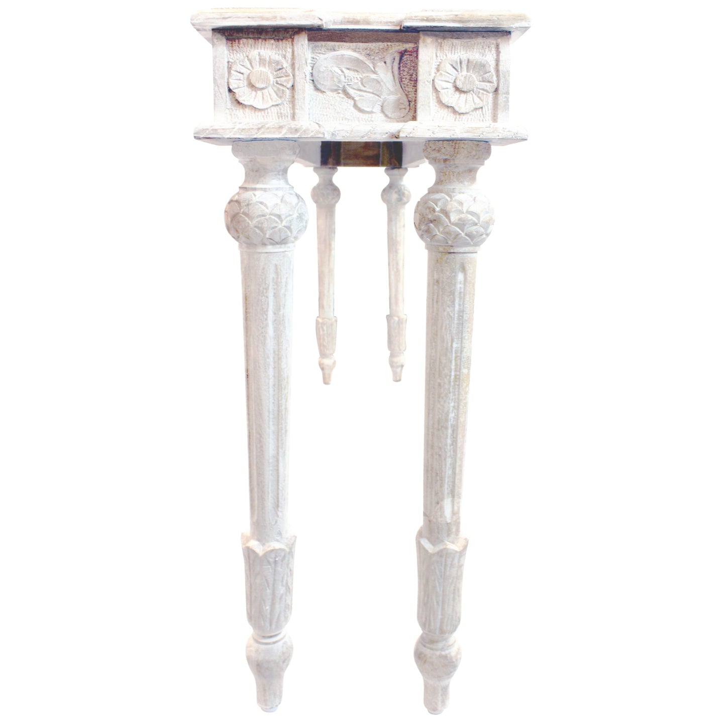 Meva Tigard 54" White Antique Console Table With Handcarved Detailing