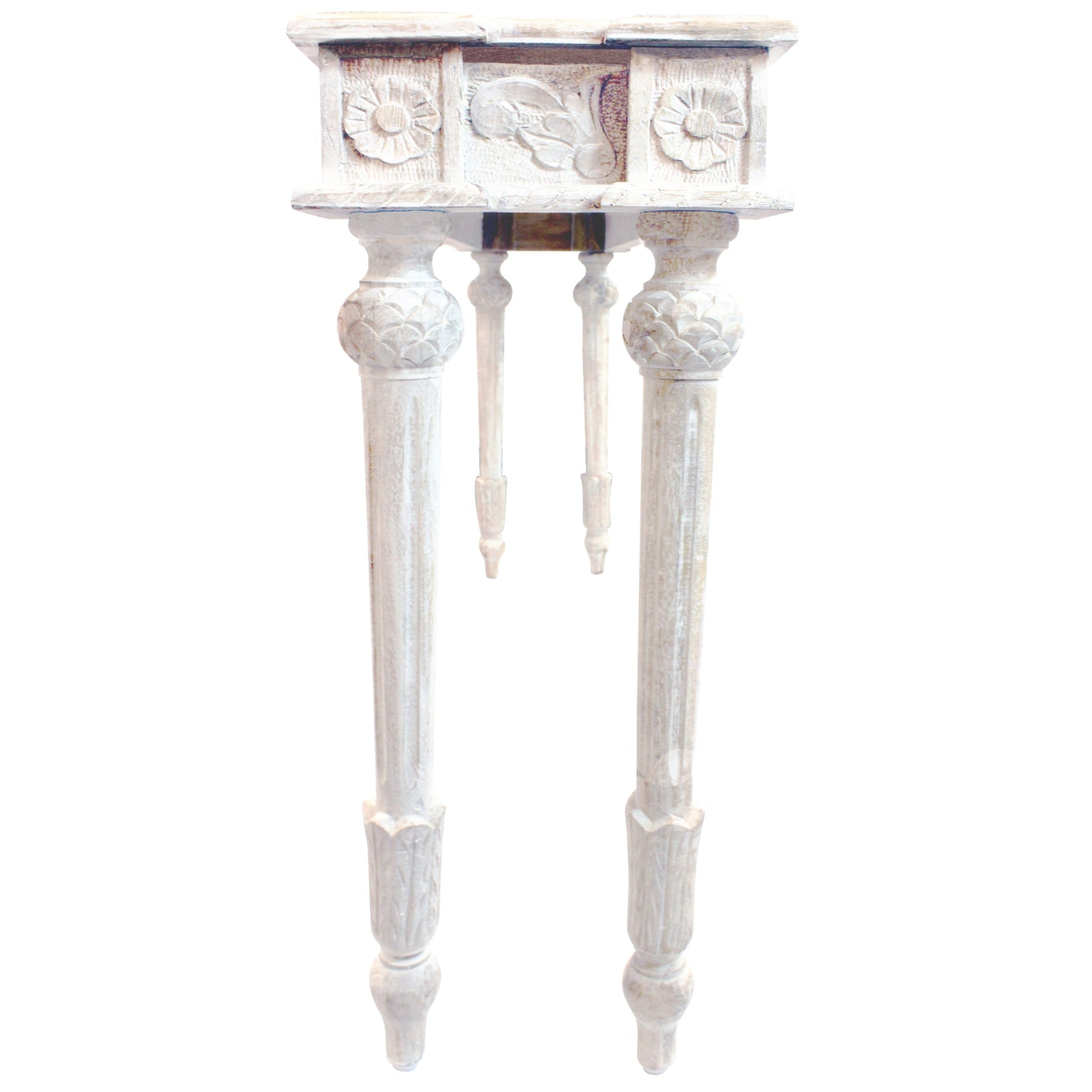 Meva Tigard 54" White Antique Console Table With Handcarved Detailing