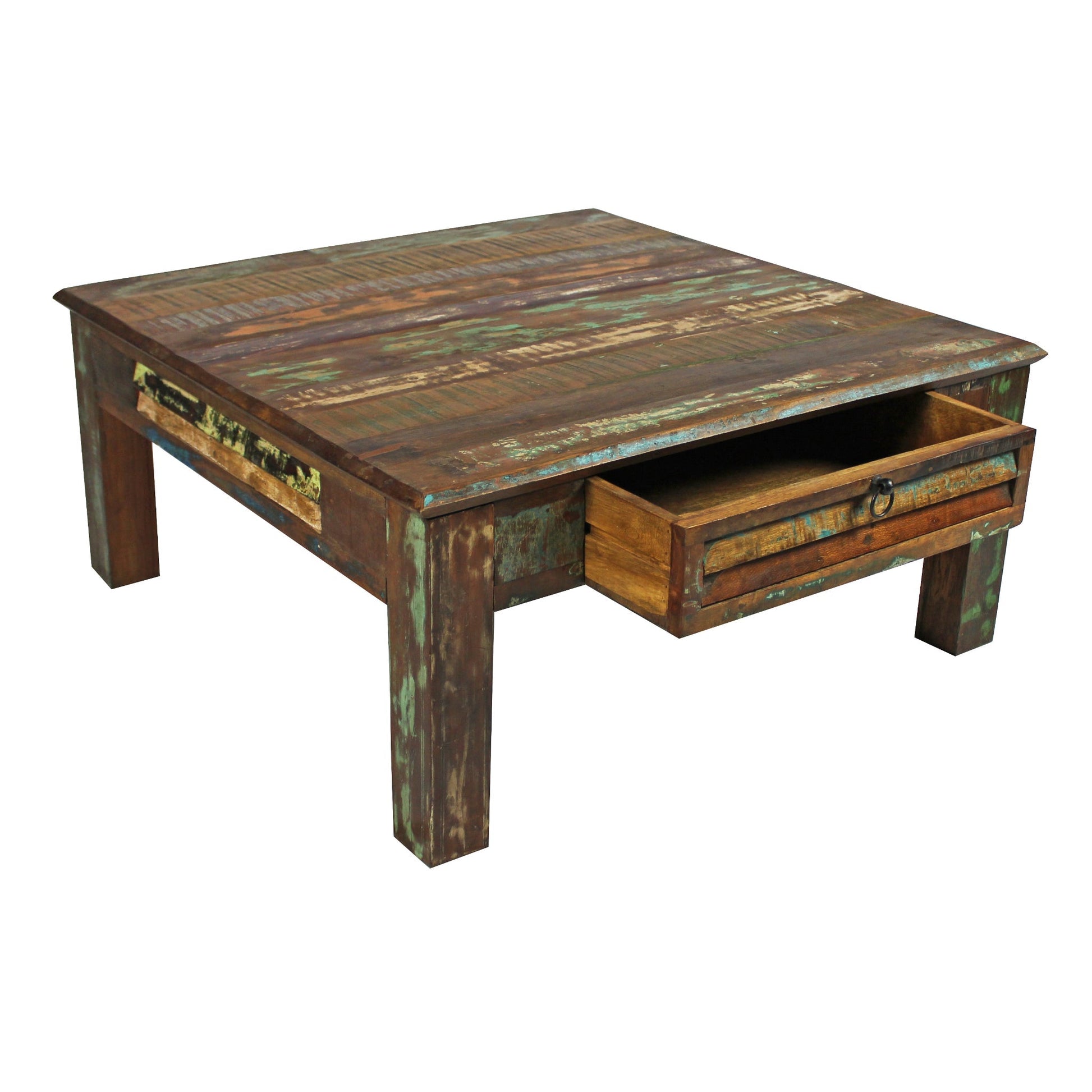 Meva Trinidad 40" 2-Drawer Brown/Multi Recycled Solid Multi-colored Mango Wood Cocktail Table