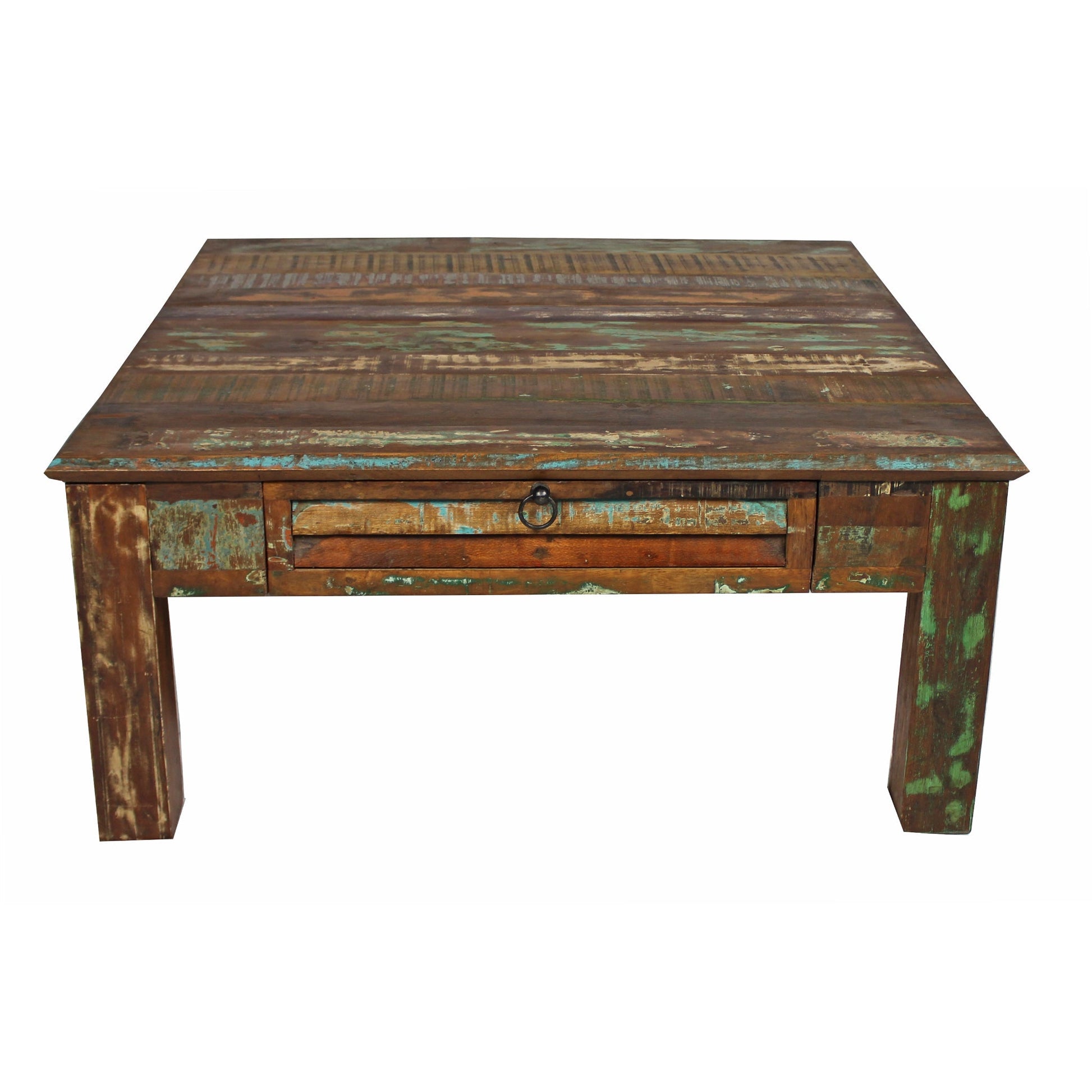 Meva Trinidad 40" 2-Drawer Brown/Multi Recycled Solid Multi-colored Mango Wood Cocktail Table