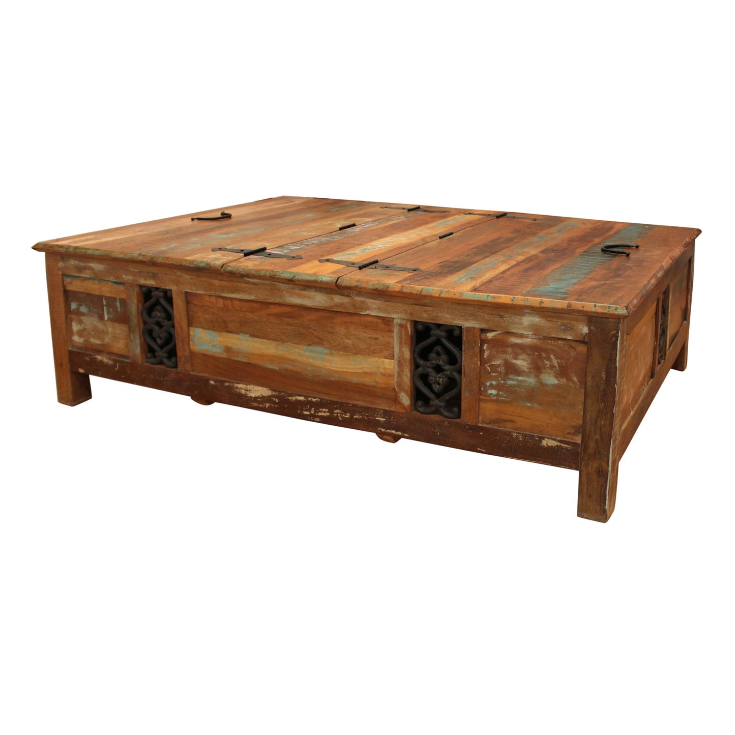 Meva Trinidad 60" Brown/Multi Box Recycled Solid Multi-colored Mango Wood Cocktail Table