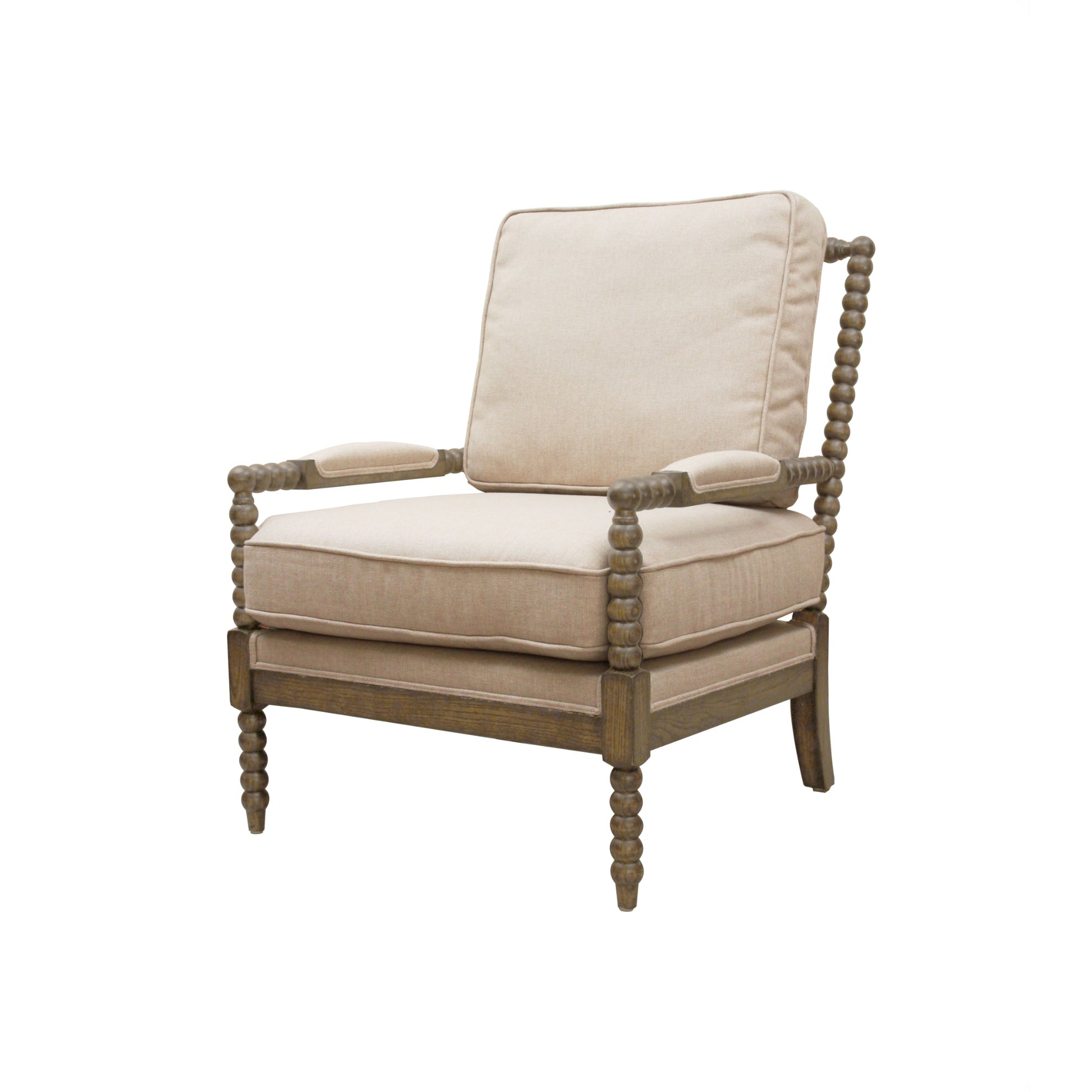 Meva Windsor 35" Ivory Linen Oak Wood Arm Chair