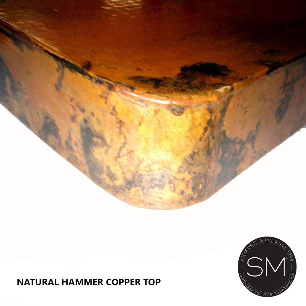 Mexports by Susana Molina 108" Natural Hammered Copper Top and Double Iron Pedestal Dining Table