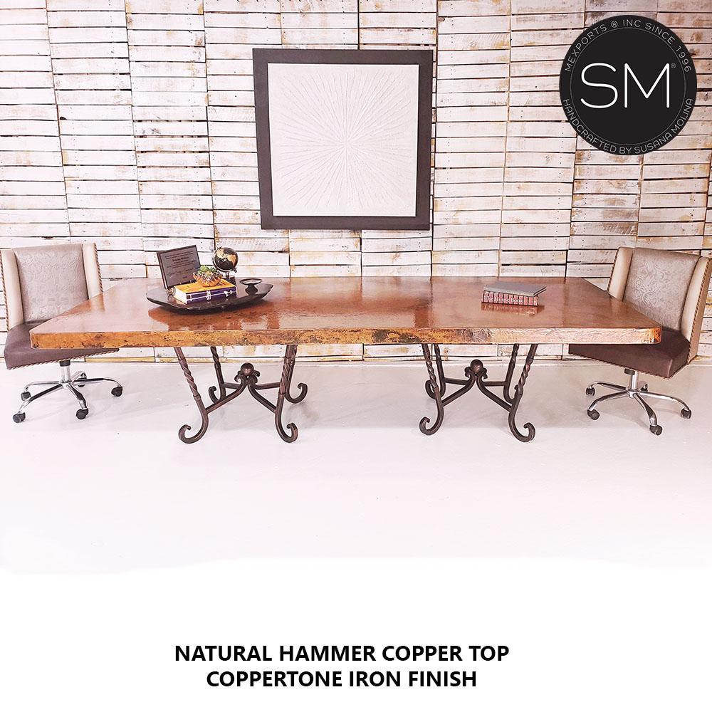 Mexports by Susana Molina 108" x 48" Natural Hammer Copper Top Double Pedestal Dining Table