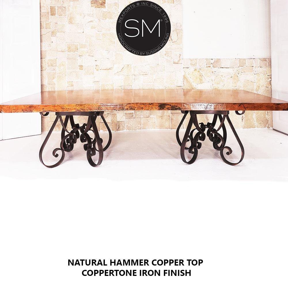 Mexports by Susana Molina 108" x 48" Natural Hammered Copper With Nailheads Dining Table