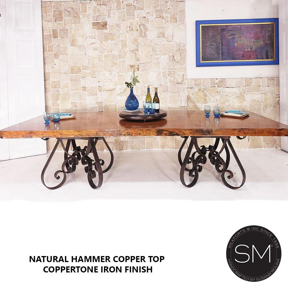 Mexports by Susana Molina 108" x 48" Oxidized Hammered Copper Dining Table