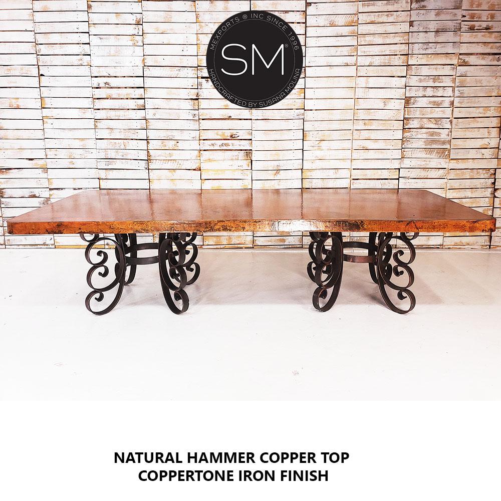 Mexports by Susana Molina 120" Natural Hammered Copper Top Double Pedestal Dining Table