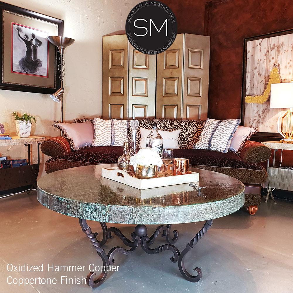 Mexports by Susana Molina 1211AAAC 48" Oxidized Hammer Copper Top Round Coffee Table