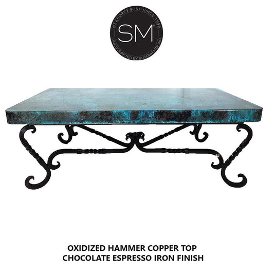 Mexports by Susana Molina 1211AAC 60" Oxidized Hammered Copper Top Rectangular Coffee Table