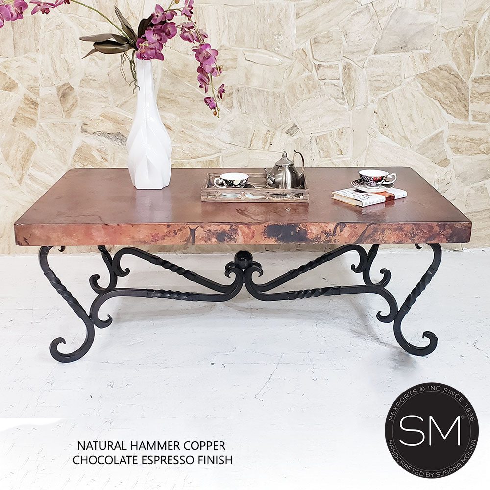 Mexports by Susana Molina 1211AAC 72" Natural Hammered Copper Top Rectangular Coffee Table