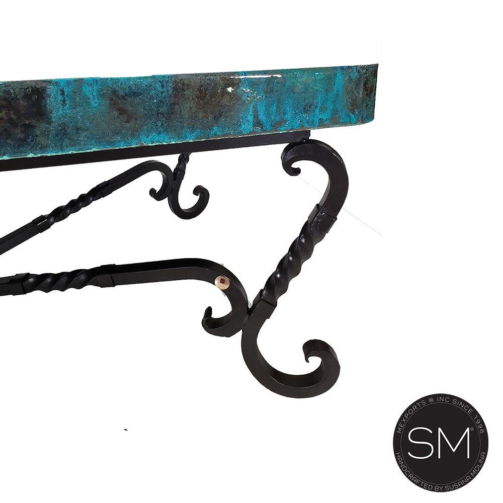 Mexports by Susana Molina 1211AAC 72" Oxidized Hammered Copper Top Rectangular Coffee Table