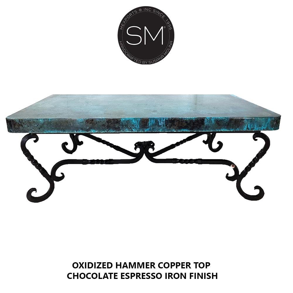 Mexports by Susana Molina 1211AAC 72" Oxidized Hammered Copper Top Rectangular Coffee Table
