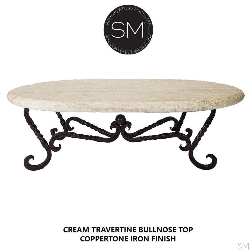 Mexports by Susana Molina 1211AAOT 60" Cream Travertine Chisel Edge Oval Coffee Table