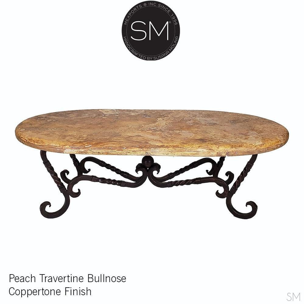 Mexports by Susana Molina 1211AAOT 60" Peach Travertine Chisel Edge Oval Coffee Table