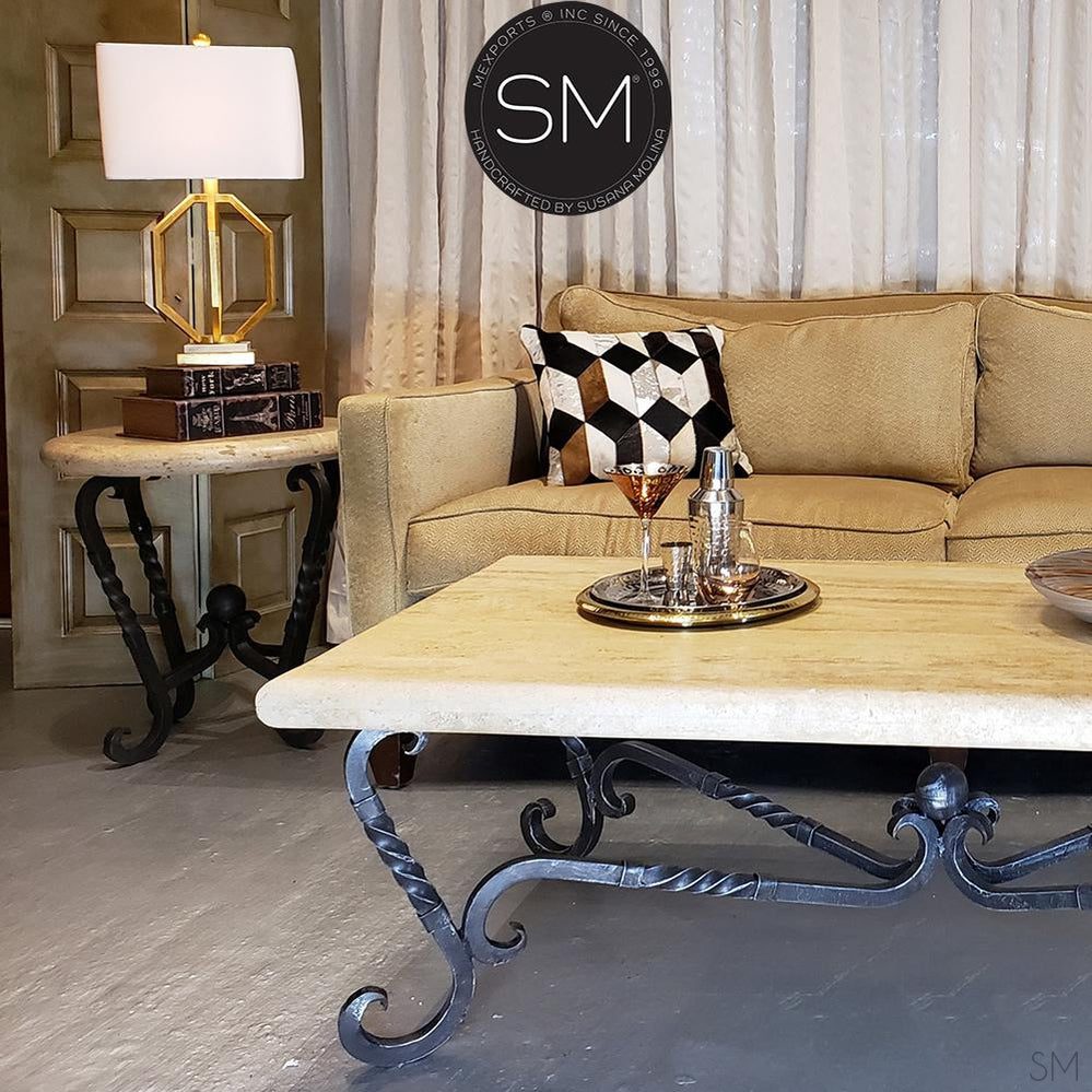 Mexports by Susana Molina 1211AAT 60" Cream Travertine Bullnose Edge Rectangular Coffee Table